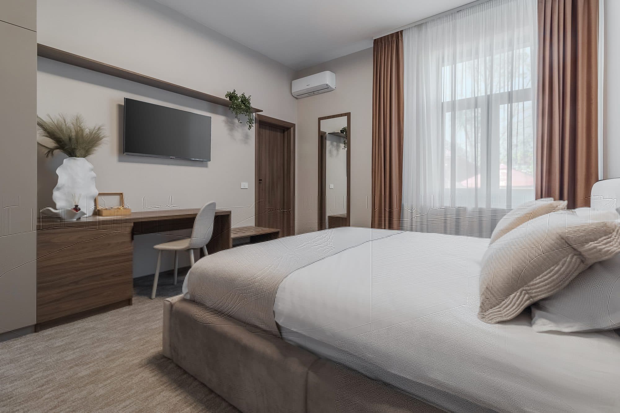 Kétágyas szoba magas ablakkal · 19 m²